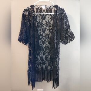 Witchy Goth Black Lace Kimono Fringe Whimsigoth Stevie Nicks Flapper Lularoe
